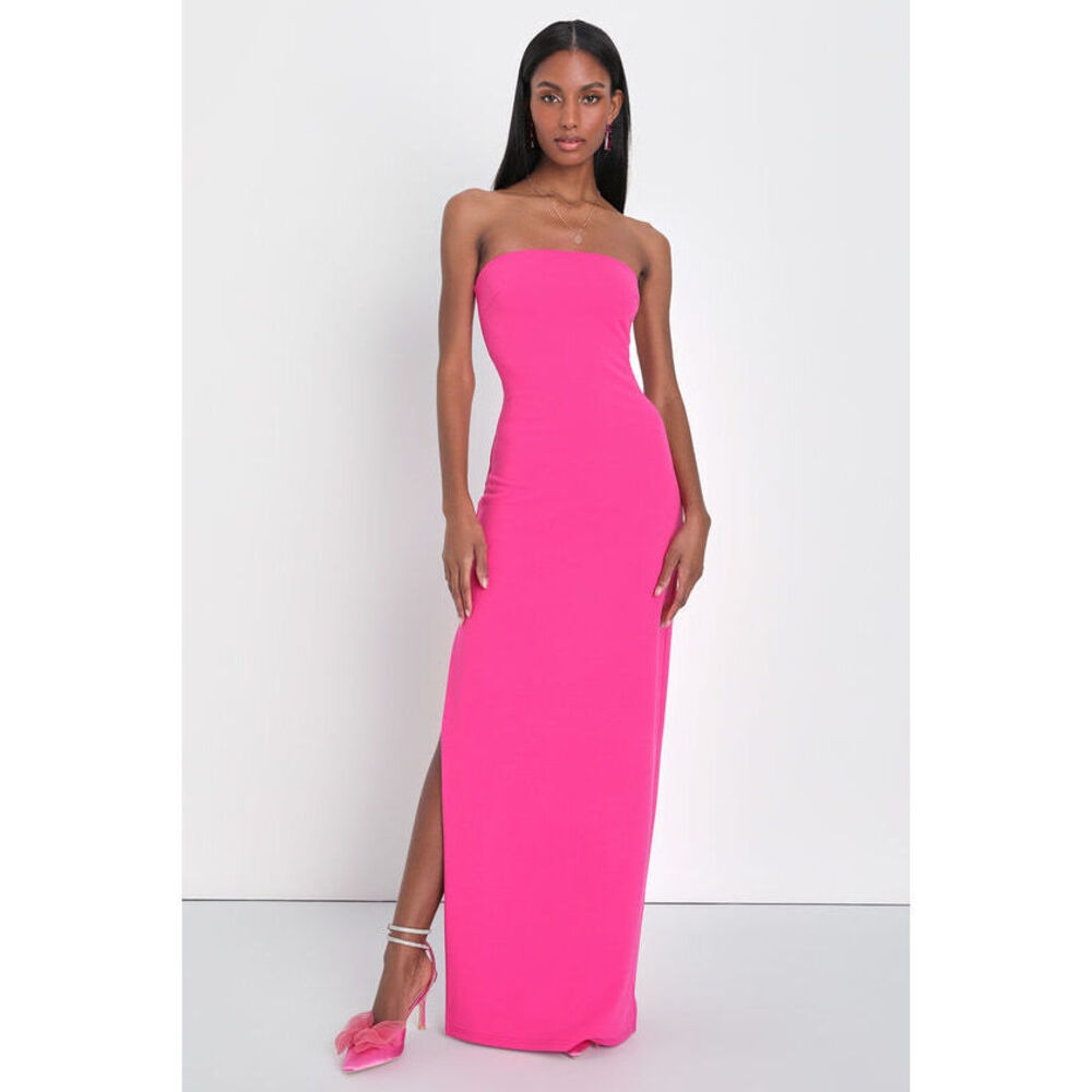 NWT Lulus Elaborate Excellence Hot Pink Strapless Bodycon Maxi Dress - Size S